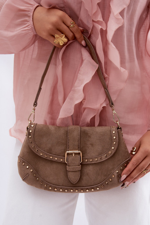 Portátil com rebites de camurça ecológicaoParaa Escurobege Clarielle