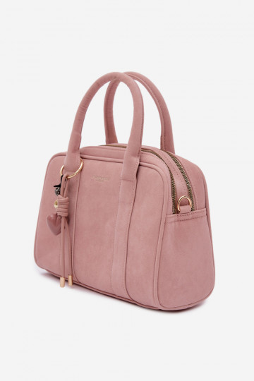 Bolsa tipo mala de camurça sintética com chaveiros rosa Sorielle 2