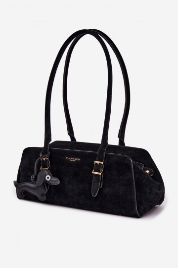 Bolsa de camurça sintética com pingente cor preta Noely 2