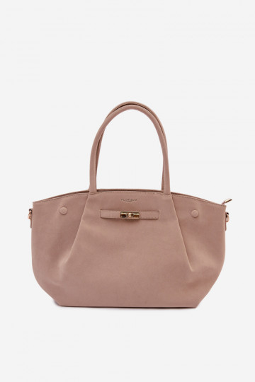 Bolsa tipo shopper de camurça sintética cor marfim Nellia