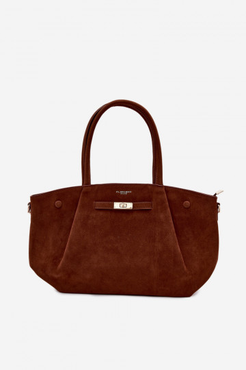 Bolsa tipo shopper de camurça sintética cor marrom Nellia