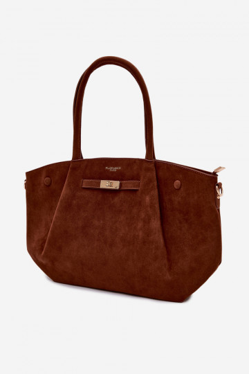 Bolsa tipo shopper de camurça sintética cor marrom Nellia 2