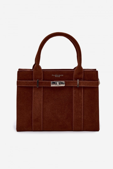 Bolsa tipo mala de camurça sintética cor marrom Noressa