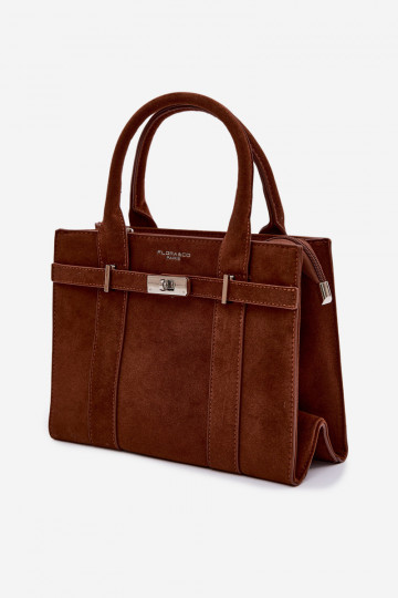 Bolsa tipo mala de camurça sintética cor marrom Noressa 2