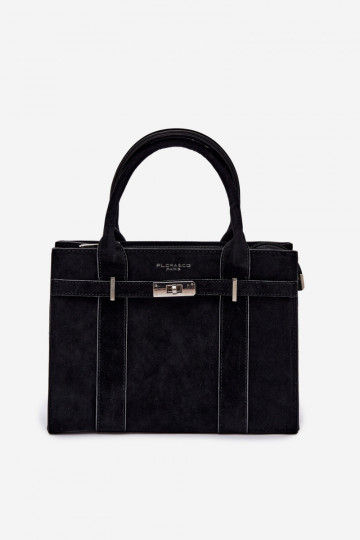 Bolsa tipo mala de camurça sintética cor preta Noressa