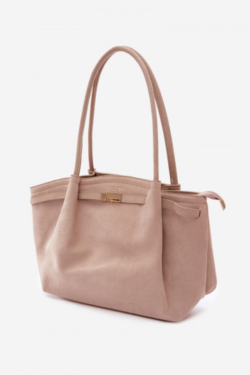 Bolsa tipo shopper de camurça sintética cor marfim Elleea