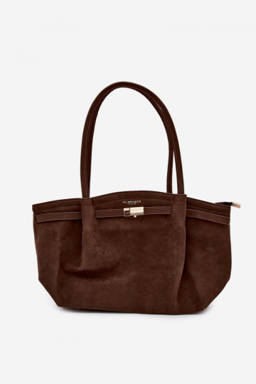 Bolsa tipo shopper de camurça sintética na cor chocolate Elleea