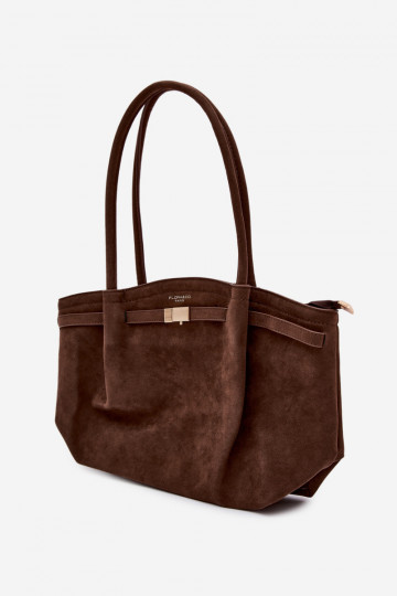 Bolsa tipo shopper de camurça sintética na cor chocolate Elleea 2