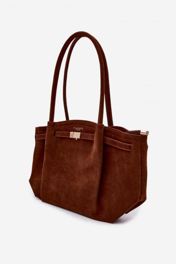 Bolsa tipo shopper de camurça sintética na cor marrom Elleea 2