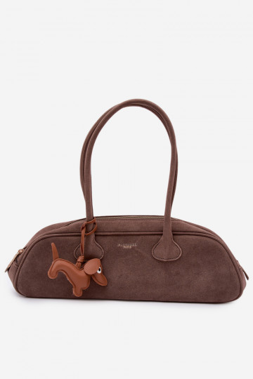 Bolsa baguette com fecho de camurça sintética na cor areia escura Annette