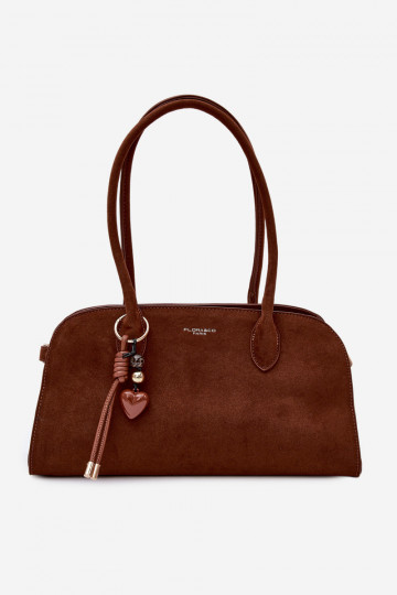 Bolsa com pingente e fechos de camurça sintética na cor marrom Violette