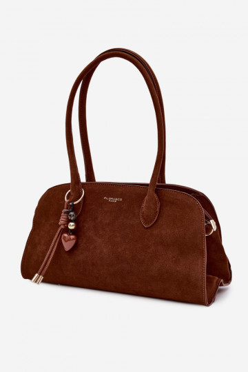 Bolsa com pingente e fechos de camurça sintética na cor marrom Violette 2