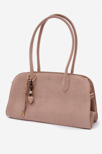 Bolsa com pingente e fechos de camurça sintética na cor areia clara Violette 2