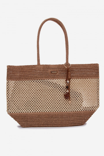 Bolsa shopper grande trançada com pingente na cor marfim Lucette
