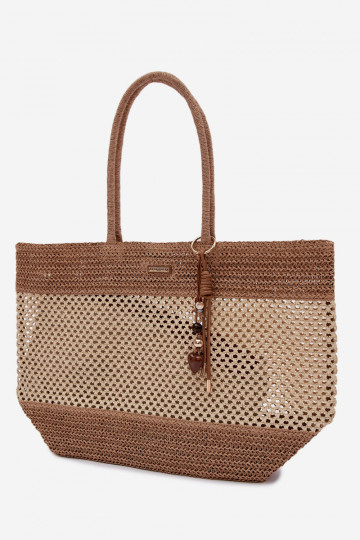 Bolsa shopper grande trançada com pingente na cor marfim Lucette 2