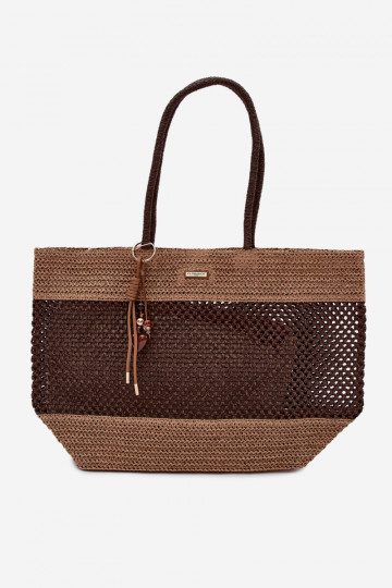 Bolsa de compras grande com chaveiro marrom Lucette