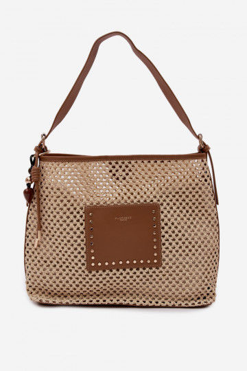 Bolsa com elementos trançados e chaveiro para o verão na cor marfim Fayette