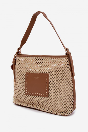 Bolsa com elementos trançados e chaveiro para o verão na cor marfim Fayette 2