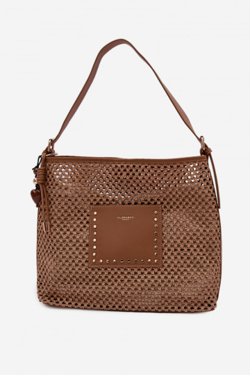 Bolsa com elementos trançados e chaveiro para o verão na cor marrom brilhante Fayette