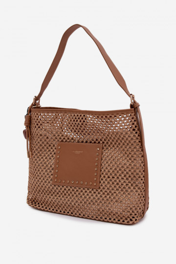Bolsa com elementos trançados e chaveiro para o verão na cor marrom brilhante Fayette 2