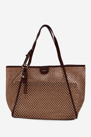 Bolsa de compras trançada grande na cor marrom Mella
