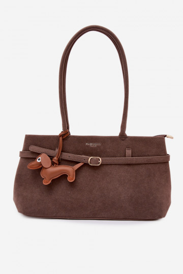 Bolsa com imitação de camurça sintética e zíper na cor areia escura Noellea