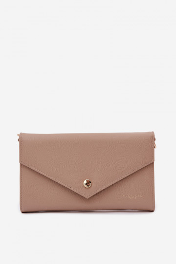 Bolsa tipo carteira em formato envelope dois em um com faixas decorativas na cor marfim Pauline