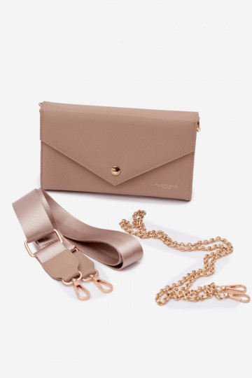 Bolsa tipo carteira em formato envelope dois em um com faixas decorativas na cor marfim Pauline 2