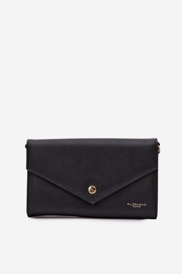 Bolsa tipo carteira em formato envelope dois em um com faixas decorativas na cor preta Pauline