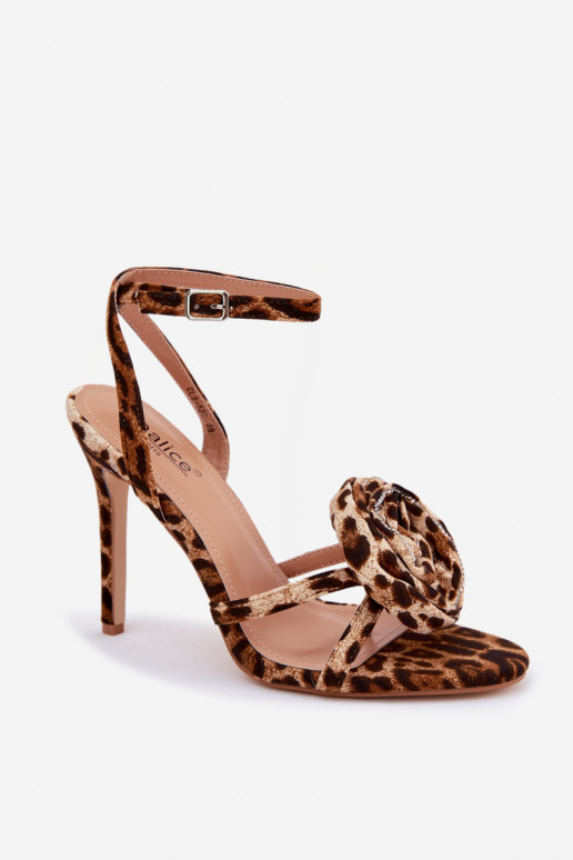Sandálias femininas com saltos finos, ornamentos e padrão de leopardo Geloria