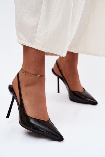 com efeito verniz sapatos de salto alto sandáliasImitacji Skóry cor preta Calera