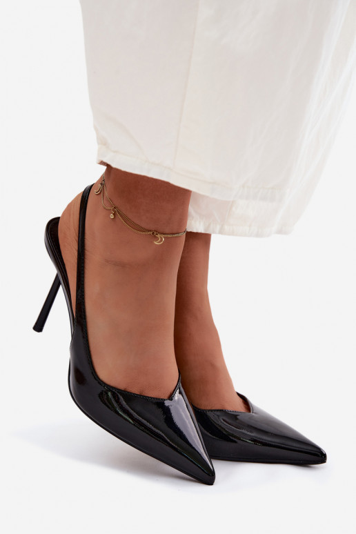 com efeito verniz sapatos de salto alto sandáliasImitacji Skóry cor preta Calera