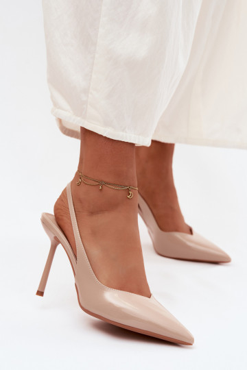 com efeito verniz sapatos de salto alto sandáliasImitacji Skóry bege Calera 2