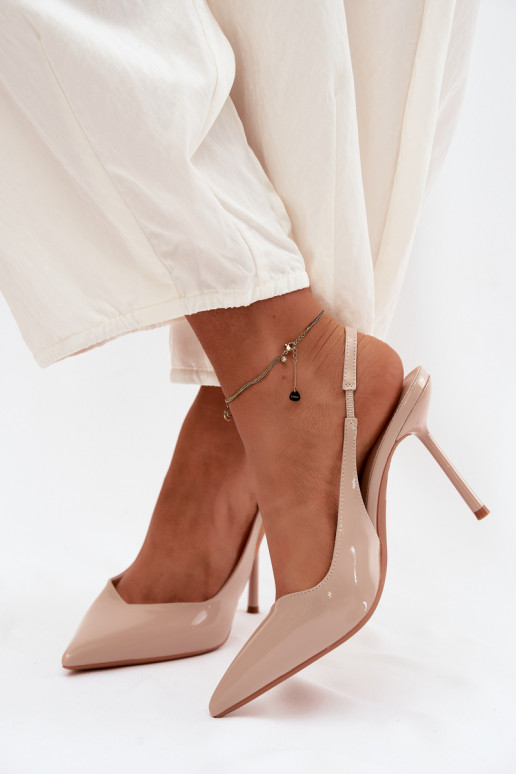 com efeito verniz sapatos de salto alto sandáliasImitacji Skóry bege Calera