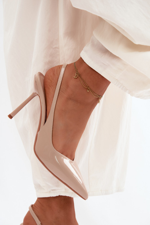 com efeito verniz sapatos de salto alto sandáliasImitacji Skóry bege Calera