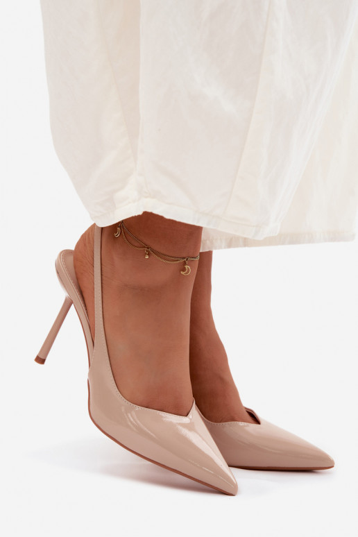 com efeito verniz sapatos de salto alto sandáliasImitacji Skóry bege Calera