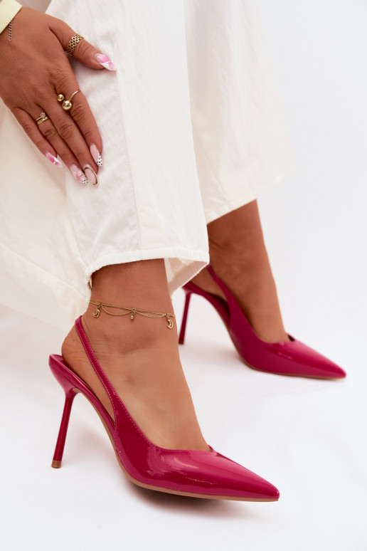 com efeito verniz sapatos de salto alto sandáliasImitacji Skóry cor rosa Calera