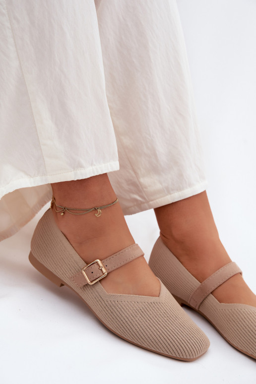 BailarinasSapatos listradosgo Tem que serterialu Pasek com fivelas bege Calvra