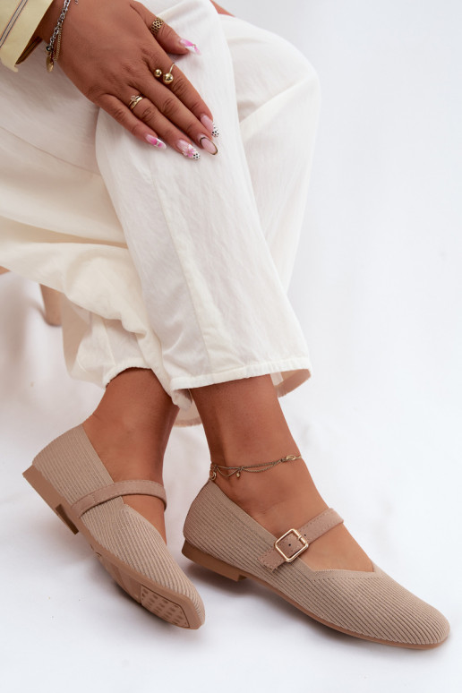 BailarinasSapatos listradosgo Tem que serterialu Pasek com fivelas bege Calvra