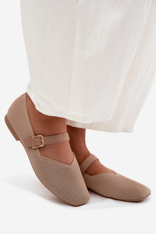 BailarinasSapatos listradosgo Tem que serterialu Pasek com fivelas bege Calvra