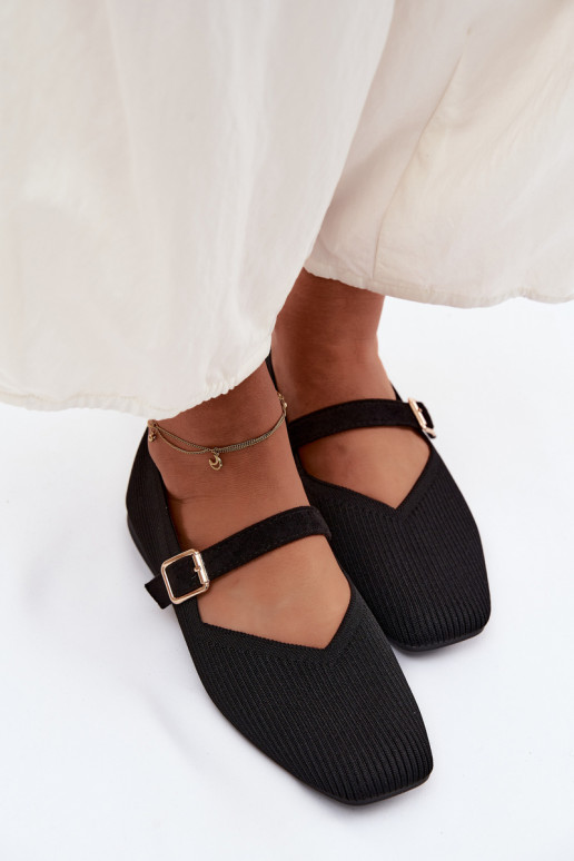 BailarinasSapatos listradosgo Tem que serterialu Pasek com fivelas cor preta Calvra