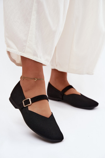 BailarinasSapatos listradosgo Tem que serterialu Pasek com fivelas cor preta Calvra 2