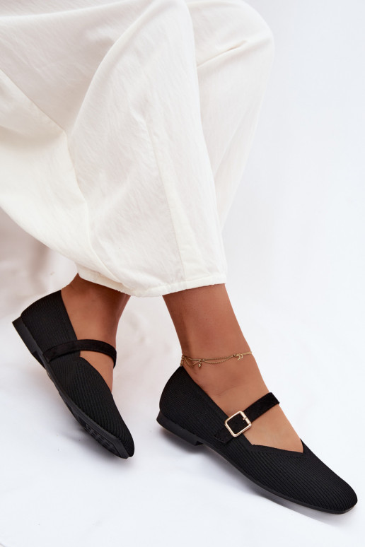 BailarinasSapatos listradosgo Tem que serterialu Pasek com fivelas cor preta Calvra