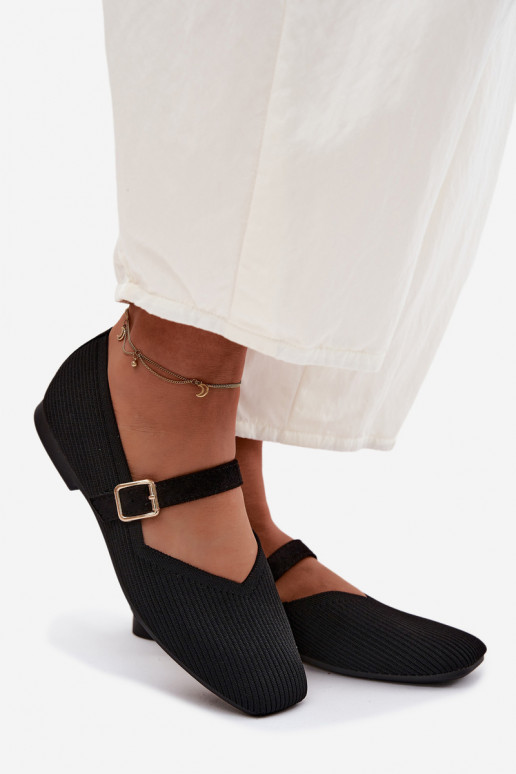 BailarinasSapatos listradosgo Tem que serterialu Pasek com fivelas cor preta Calvra