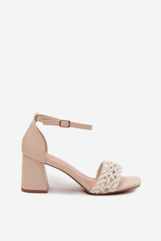 Sandálias femininas de salto alto Com trança cor de marfim Felena