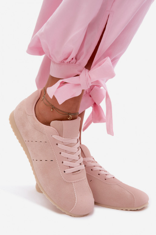 À modalo de tênis Femininode camurça ecológicau Baixo cor rosa Melvelin