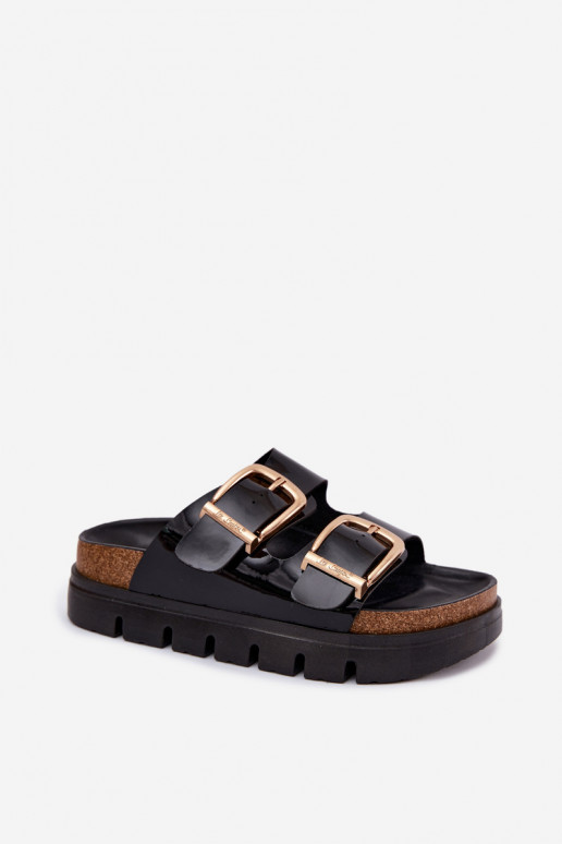 Chinelos de plataforma femininos em dourado com fivelas Lee Cooper LCIN-26-35-4459L