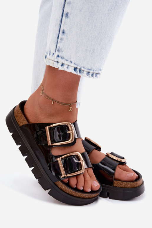 Chinelos de plataforma femininos em dourado com fivelas Lee Cooper LCIN-26-35-4459L