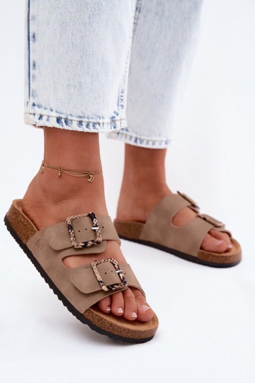 Chinelos femininos cor caqui com fivelas Lee Cooper LCIN-26-35-4451L