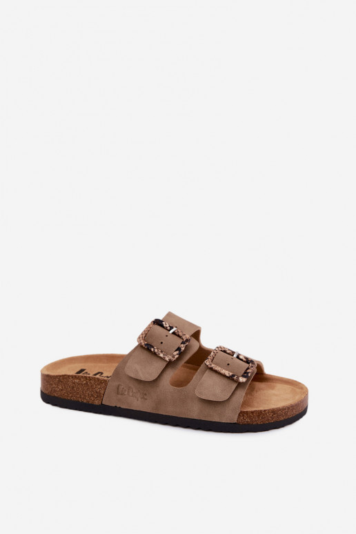 Chinelos femininos cor caqui com fivelas Lee Cooper LCIN-26-35-4451L